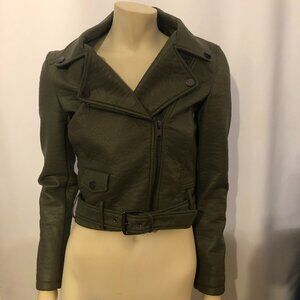 Women's Olive Green Faux-Vegan Leather Motorcycle Jacket XS/S - Joe's Collection